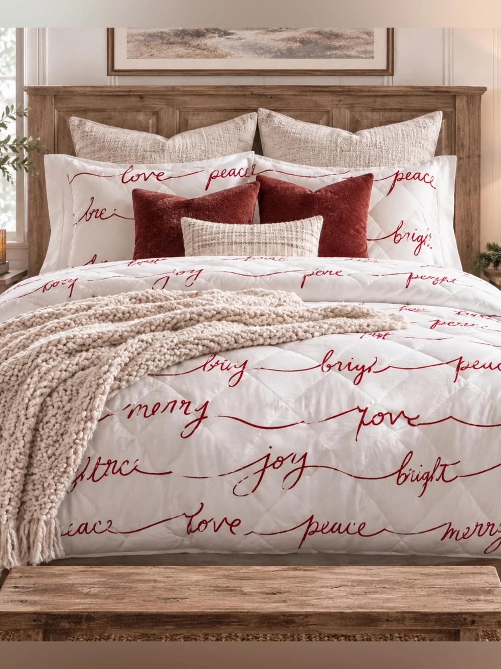 Pottery Barn Sentiment Christmas Holiday Comforter Full Queen Sample NWOT